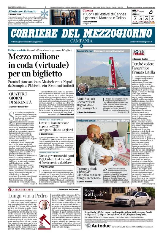 Prima-pagina-corriere del mezzogiorno-del-2025-05-20